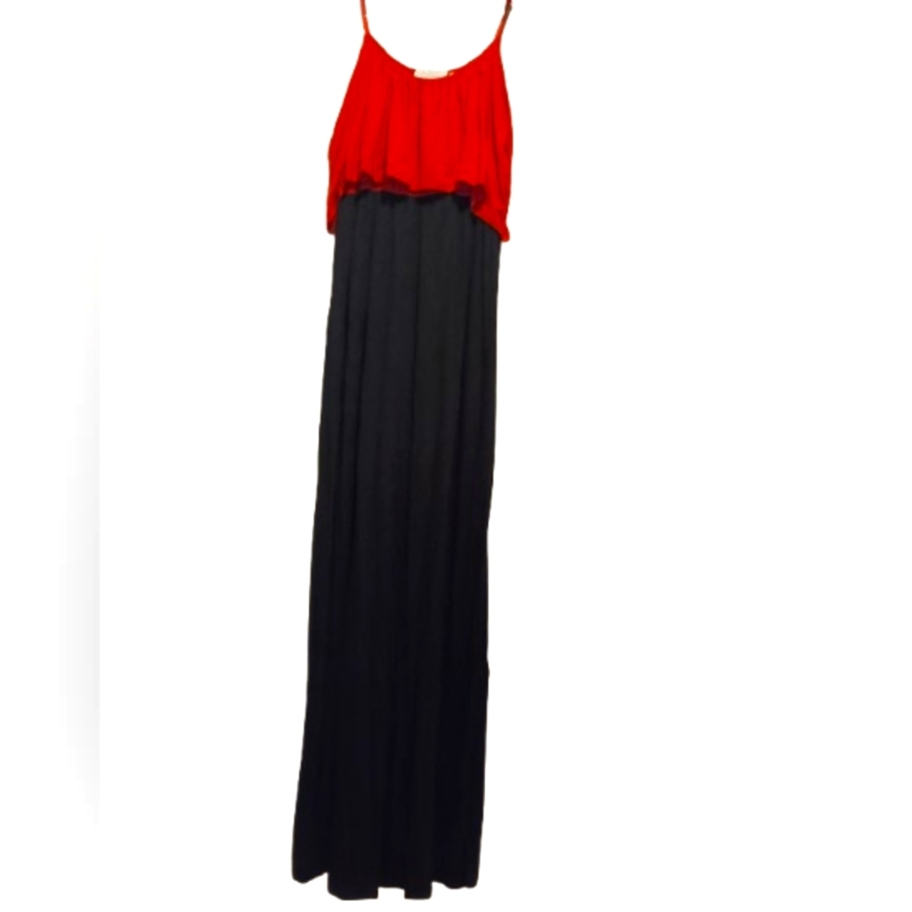 Coveted Clothing Red & Black Maxi Dress Adjustable Spaghetti Straps Size Large - Picture 2 of 10